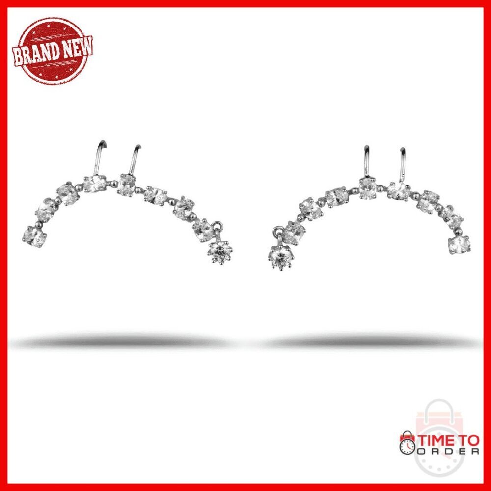Sterling Silver CZ Ear Climber Stud Earrings - 38mm Dangling Crawler